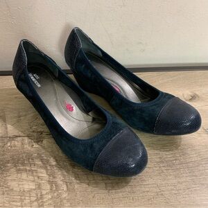 MINT! Women's ROS HOMMERSON Navy Blue Suede HARLOW Comfort STRETCH Wedge LOAFERS